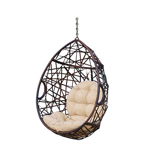 Christopher Knight Home 312592 Cayuse Indoor/Outdoor Wicker Tear Drop Hanging Chair (Stand Not Included), Multi-Brown and Tan