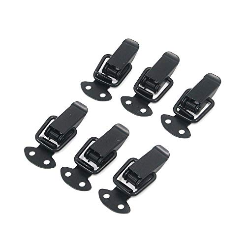 Antrader Small Spring Lock Clasp Buckle Latch for Wooden Case Toolboxes with Mounting Screws, Black, Pack of 6