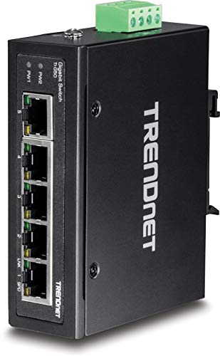 TRENDnet 5-Port Hardened Industrial Gigabit DIN-Rail Switch, TI-G50, 10 Gbps Switching Capacity, IP30 Rated Gigabit Network Switch (-40 to 167 ºf), DIN-Rail & Wall Mounts Included, Lifetime Protection