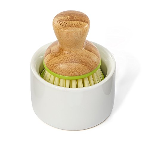 Full Circle Bubble Up Ceramic Soap Dispenser & Bamboo, Dish Brush + Dispenser, Green