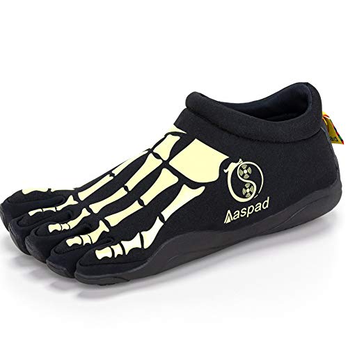 Aaspad Men's Fitness & Cross-Training Toe Sneakers with Five Finger Splited and No-Slip Rubber Sole Shoes (12,Yellow Pattern & Black Background)