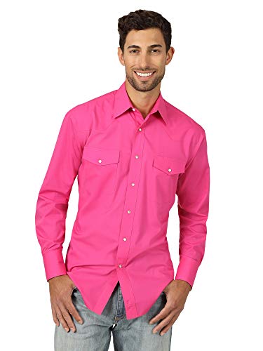 Wrangler Men's Long Sleeve Sport Western Snap Shirt, Pink, X-Large