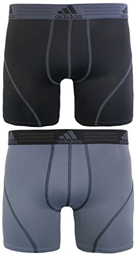 adidas Men's Sport Performance Boxer Briefs Underwear (2 Pack), Black/Thunder Thunder/Black, LARGE