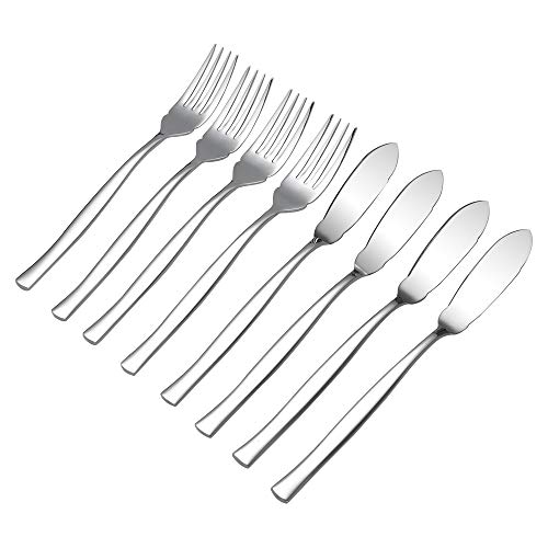 Sosody Stainless Steel Kitchen Utensils Fish Server Fish Serving Cutlery Included 4 Fish Forks and 4 Fish Knives, 8 Pieces