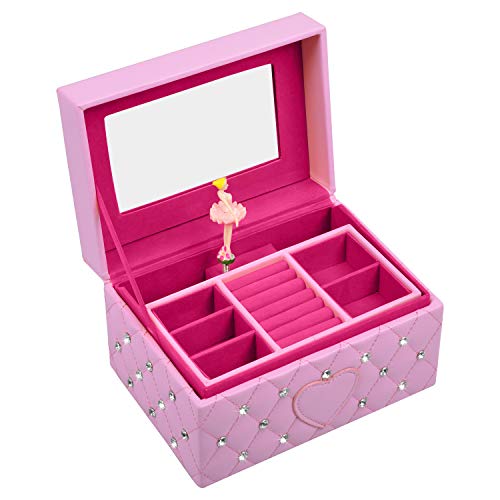 Musical Jewelry Box for Girls Ballerina Music Box Kids Jewelry Boxes Pink Glittery Musical Storage Box with Drawer for Little Girl's Gifts Lamir
