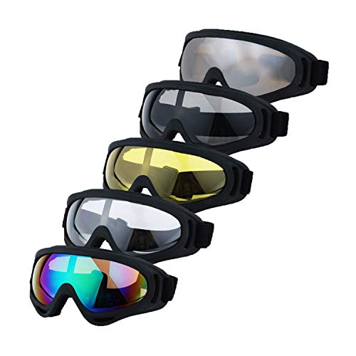 LJDJ Motorcycle Goggles - Glasses Set of 5 - Dirt Bike ATV Motocross Anti-UV Adjustable Riding Offroad Protective Combat Tactical Military Goggles for Men Women Kids Youth Adult