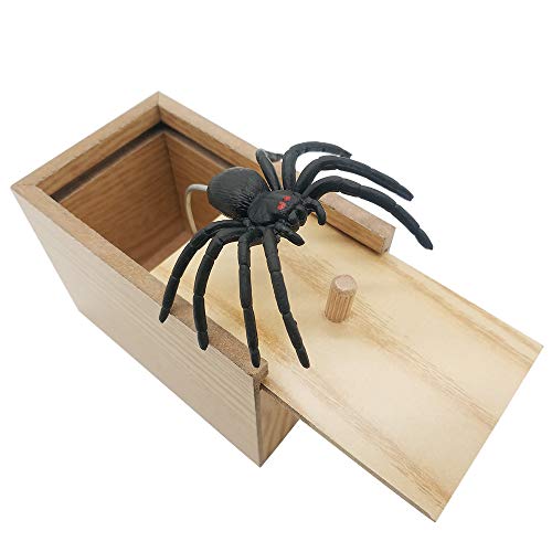 DE Spider Prank Scare Box，Wooden Surprise Box，Handmade Fun Practical Surprise Joke Boxes,Gags & Practical Joke Toys Halloween