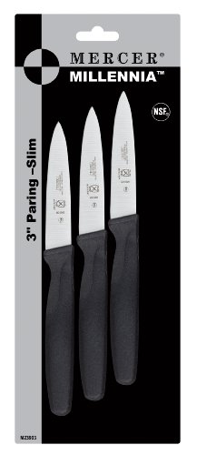 Mercer Culinary M23903 Millennia 3-Inch Slim Paring Knives (3-Pack), Black