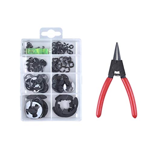 Heavy Duty Hardware Fasteners DIY E Clip Tool Pliers ＆ Alloy Steel External E-Clip Kit. Snap Retaining Ring Washer Assortment Set. Metric Automotive Shaft Bearings M6 M8 M10 1/16 1/8 1/4 1/2 7/8 Inch