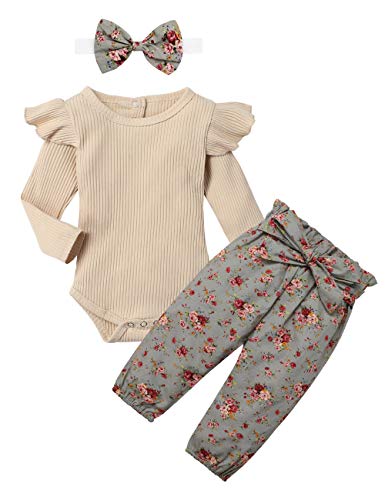 Newborn Baby Girls Clothes Floral Romper+ Floral Long Pant +Floral Headband 3pcs Outfit 0-3 Months