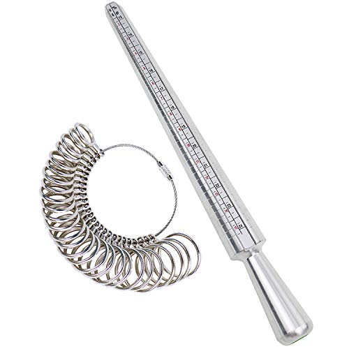 NIUPIKA Ring Mandrel Sizer Metal Jewelry Measure Size 1-13 with Rings Finger Gauge Set of 27 Pcs Circle Models Jewelers Sizers Tools