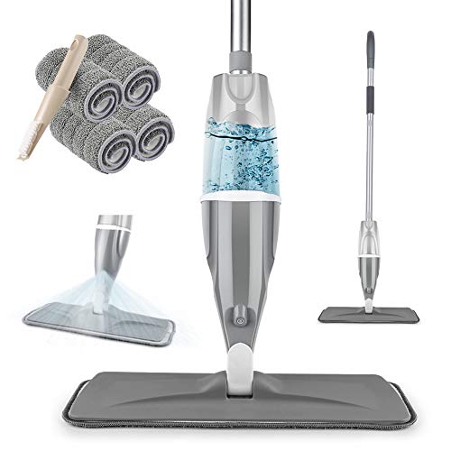 Microfiber Spray Mop for Floor Cleaning - POPTEN Hardwood Floor Dust Mop with a 640 Milliliter Refillable Bottle and 4 Washable Mop Heads & 1 Scrubber, Handle Mop for Hardwood Laminate Tile Floors,Home Kitchen