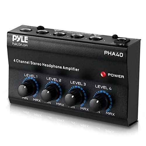 4-Channel Portable Stereo Headphone Amplifier - Professional Multi Channel Mini Earphone Splitter Amp w/ 4 ¼” Balanced TRS Headphones Output Jack and 1/4' TRS Audio Input For Sound Mixer - Pyle PHA40