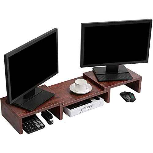 Superjare Monitor Stand Riser, Adjustable Screen Stand for Laptop Computer/TV/PC, Multifunctional Desktop Organizer - Walnut Brown