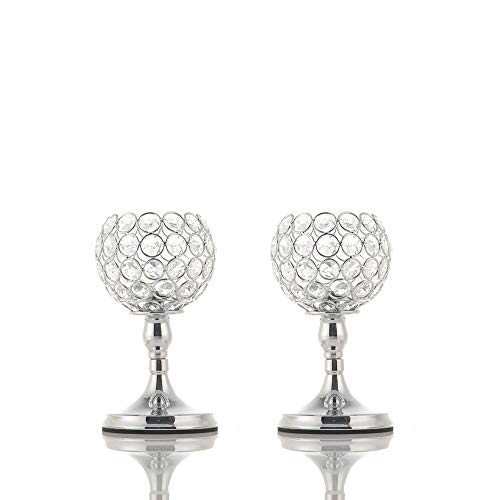 VINCIGANT Silver Crystal Bowl Candle Holder Sets for Dining Room Decorative Centerpieces,Modern House Decor Gifts for Anniversary Celebration,8 Inches Tall