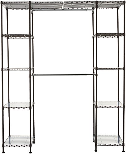 AmazonBasics Expandable Metal Hanging Storage Organizer Rack Wardrobe with Shelves, 14'-63' x 58'-72', Bronze