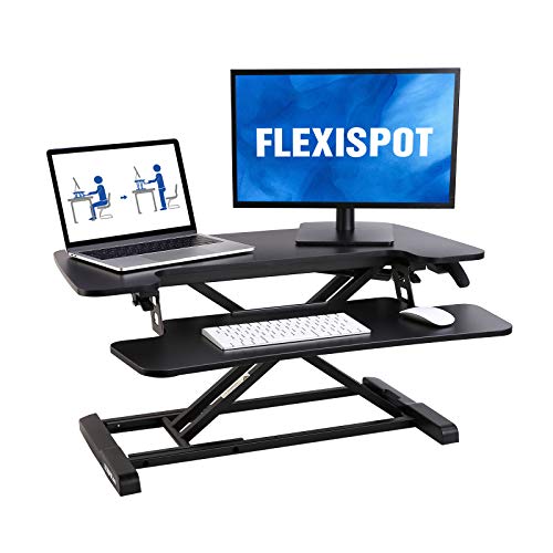 FLEXISPOT 32 inch Standing Desk Converter | Height Adjustable Stand Up Desk Riser, Black Home Office Desk Workstation for Dual Monitors and Laptop (M732)