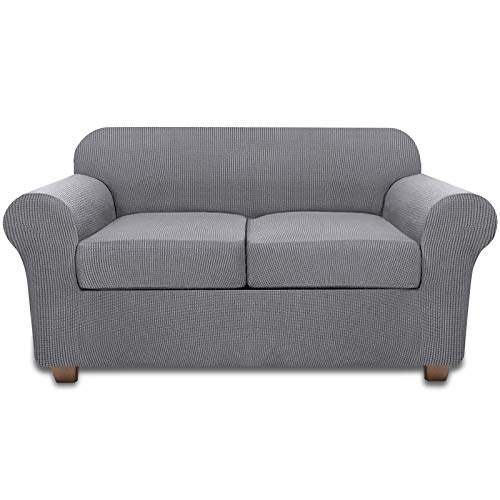 Sofa Loveseat Covers for 2 Cushion Couch Slipcover 3 Piece Loveseat Cover (Light Gray)