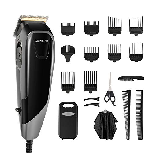 Hair Clippers SUPRENT Corded Hair Clippers for Men, 21-piece Hair Cutting Kit with 27 Cutting Length, 10 Guide Combs, Scissor, Storage Case