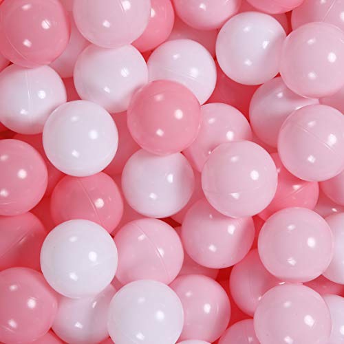 Pit Balls 100 Pieces for Kids Toddles Girls - for Ball Pit, Pool, Pink Party Accessories, Birthday Decoration, Crush Proof and Durable with Storage Bag, Color Pink, Light Pink, White