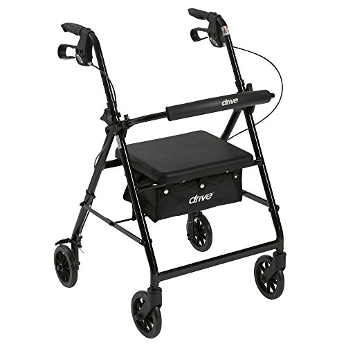 Drive Medical R726BK Aluminum Rollator Walker Fold Up and Removable Back Support, Padded Seat, 6' Wheels, Black