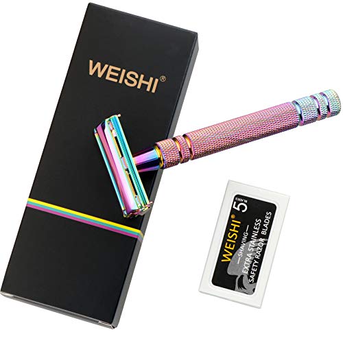 Weishi Elegant Rainbow Color Butterfly Open Long Handle Double Edge Safety Reusable Razor