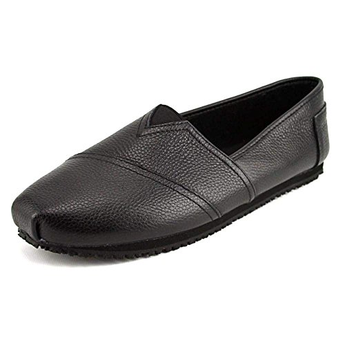 Laforst Jess Womens Leather Slip Resistant Server Waitress Nurse Slip On Flat Black 7