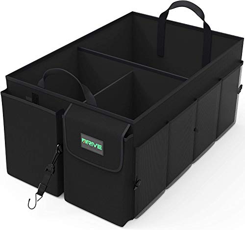 Drive Auto Products Car Cargo Trunk Organizer, Folding Compartments Are Easily Expandable To Suit Any In-vehicle Organization Needs, Secure Tie-down Strap System, Made Of Durable Oxford Fabric (Black)