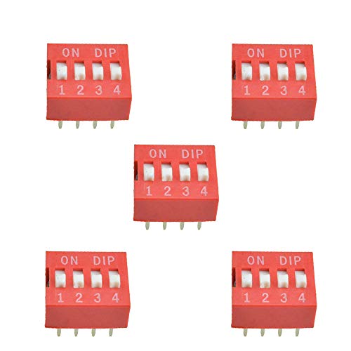 Comidox 20PCS 4-Bit 4 Position Way DIP Slide Type Switch Module 2.54mm Pitch 8 Terminals Red Toggle Switch