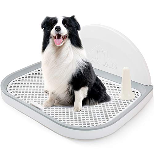 HIPIPET Puppy Dog Potty Tray 23.6''X18.1''X1.9'' Puppy Pad Holder with Removable Post and Wall Cover for Cats and Dogs Toilet (White)