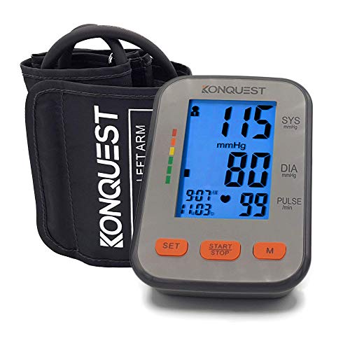 Konquest KBP-2704A Automatic Upper Arm Blood Pressure Monitor - Accurate, Adjustable Cuff, Large Backlit Display - Irregular Heartbeat & Hypertension Detector - Tensiometro Digital
