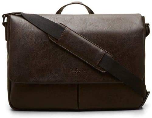 Kenneth Cole Reaction Distressed Echo Vegan Leather Flapover Crossbody Anti-Theft RFID Bag, Brown, Laptop Messenger