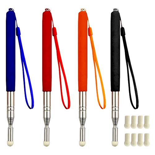 Marrywindix 4 Pieces Telescopic Teacher Pointers Retractable Lanyards Teaching Pointer Whiteboard Presentation Pointer with 8 Pieces Extra Felt Nibs for Teachers Coach Presenter