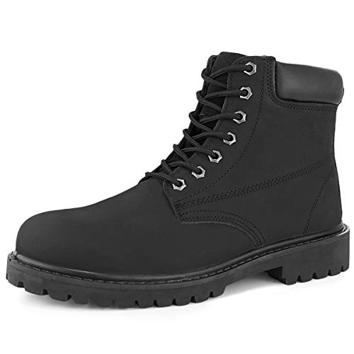 Hawkwell Men's Steel Toe Waterproof Safety Work Boot,Black Leather,10 M US