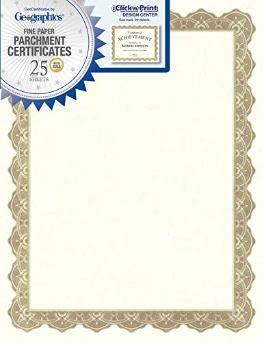 Geographics Optima Gold Award Certificates with Foil Seals, 8.5'x11', 25/PK