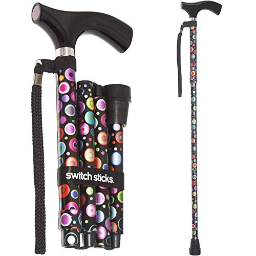 Switch Sticks Adjustable Folding Walking Cane and Walking Stick Collapses and Adjusts from 32 to 37 inches, Bubbles