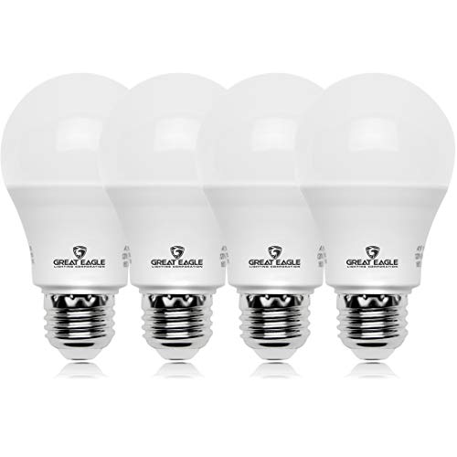 Great Eagle A19 LED Light Bulb, 9W (60W Equivalent), UL Listed, 4000K (Cool White), 750 Lumens, Non-dimmable, Standard Replacement (4 Pack)