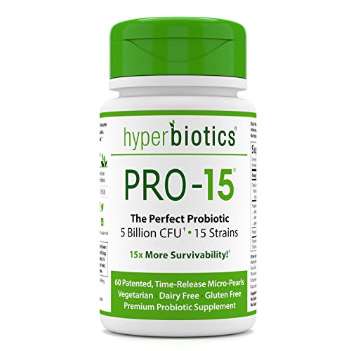 Hyperbiotics PRO-15 Probiotics—60 Daily Time Release Pearls— Digestive Supplement Formula—15x More Survivability Than Capsules—Patented Delivery Technology—Easy to Swallow