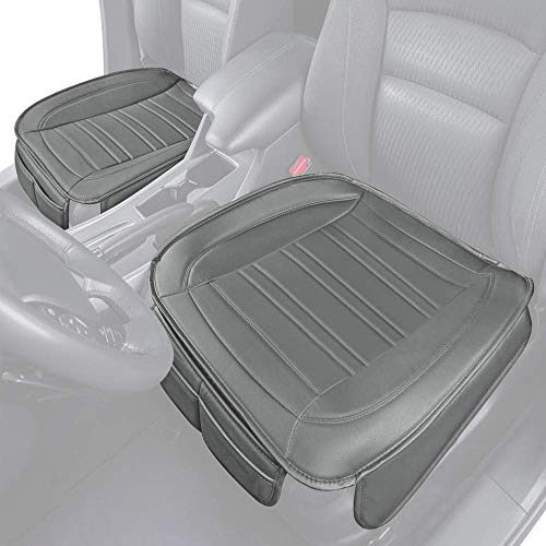 Motor Trend Gray Universal Car Seat Cushions, Front Seat 2-Pack – Padded Luxury Cover with Non-Slip Bottom & Storage Pockets, Faux Leather Cushion Cover for Car Truck Van and SUV
