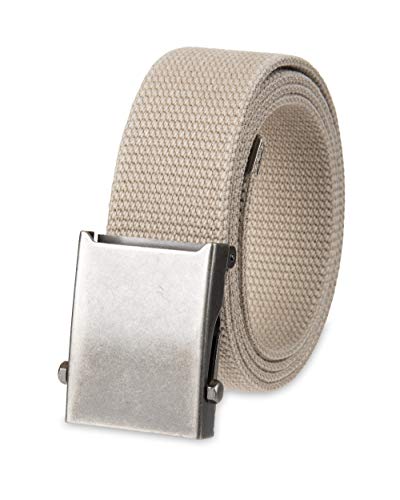 Columbia Men's Military Web Belt - Casual for Jeans Adjustable One Size Cotton Strap and Metal Plaque Buckle,Beige,One Size