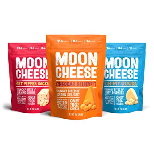 Moon Cheese - 100% Natural Cheese Snack - Variety (Cheddar, Gouda, Pepper Jack) 2 oz - 3 Pack