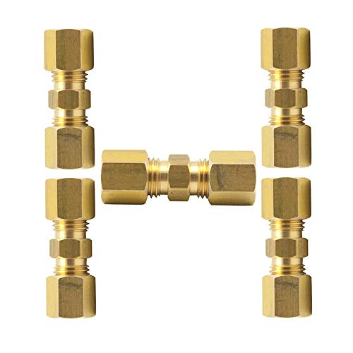 Vis Compression Union Straight, 3/8' OD x3/8' OD Brass Tube Fittings (Pack of 5)