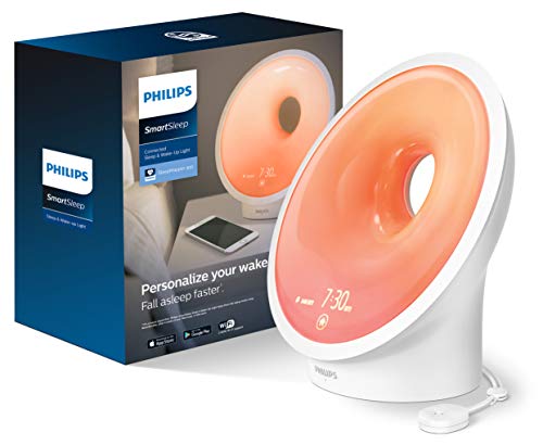 Philips SmartSleep Connected Sleep and Wake-up Light Therapy Lamp, Smartphone Enabled with Built-in Bedroom Monitor (HF3670/60),White