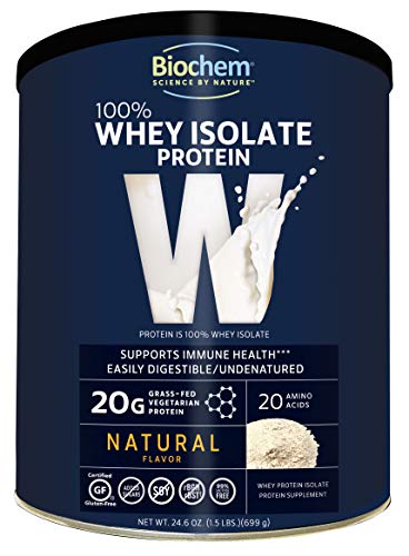 Biochem 100% Whey Isolate Protein - Natural Flavor - 24.6 oz - Pre & Post Workout - Meal Replacement - Keto-Friendly - 20g of Protein - Easily Digestible - Refreshing Taste - Easy to Mix