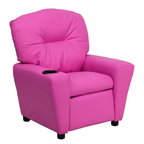 Flash Furniture Contemporary Hot Pink Vinyl Kids Recliner with Cup Holder