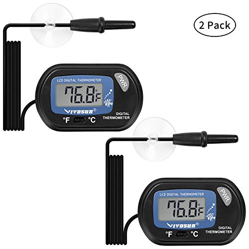 VIVOSUN 2-Pack LCD Digital Aquarium Thermometer Fish Tank Water Terrarium Temperature with Suction Cup for Turtle