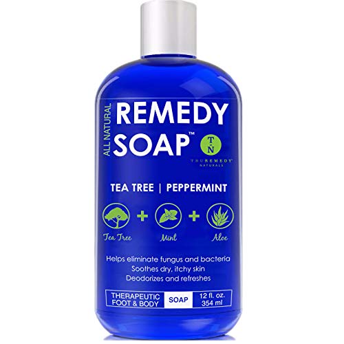 Remedy Soap Tea Tree Oil Body Wash, Helps Body Odor, Athlete’s Foot, Jock Itch, Ringworm, Yeast Infections, Skin Irritations, Shower Gel for Women/Men, Natural Mint & Aloe Skin Cleanser 12 Oz
