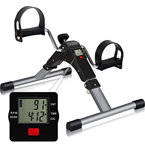 TABEKE Pedal Exerciser, Sitting Pedal Exerciser for Arm/Leg Workout, Portable Bike Pedal Exerciser with LCD Display