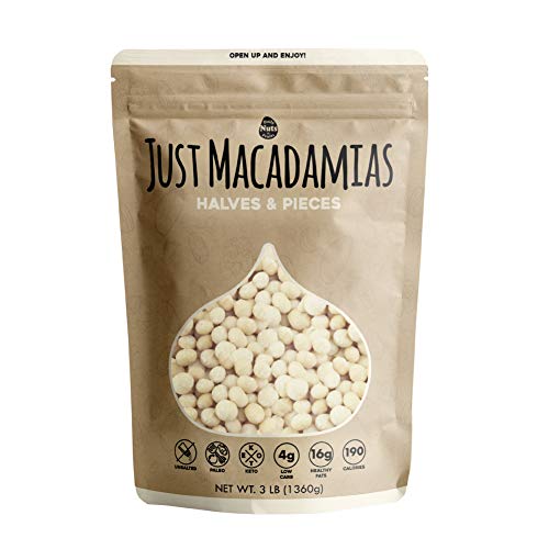 Just Macadamia Nuts (Raw, Non-GMO Project Verified, Certified Gluten Free, Healthy Fat, Wholesale Price)… (Halves and Pieces, 48 Ounce)