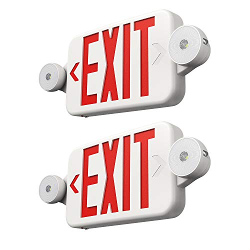 Freelicht 2 Pack Exit Sign with Emergency Lights, Two LED Adjustable Head Emergency Exit Light, Exit Sign for Business